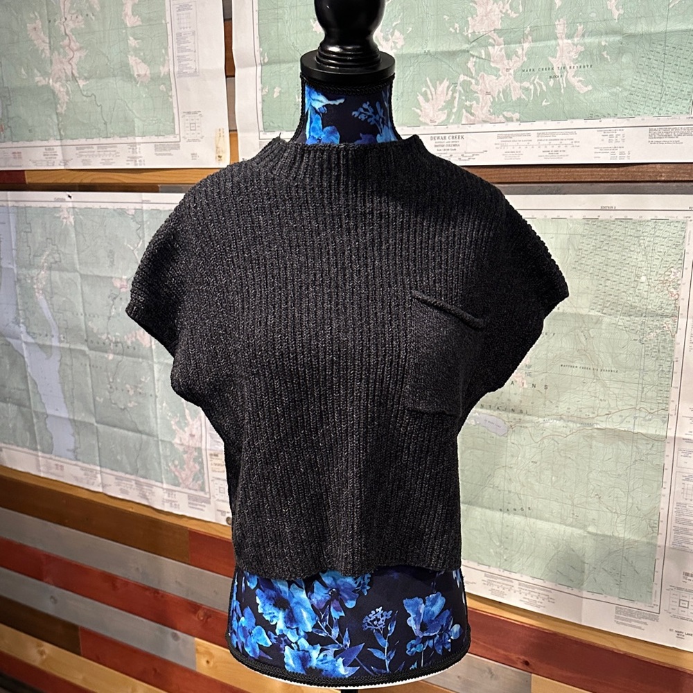 FP Boxy Black Ribbed Short-Sleeve Sweater Top